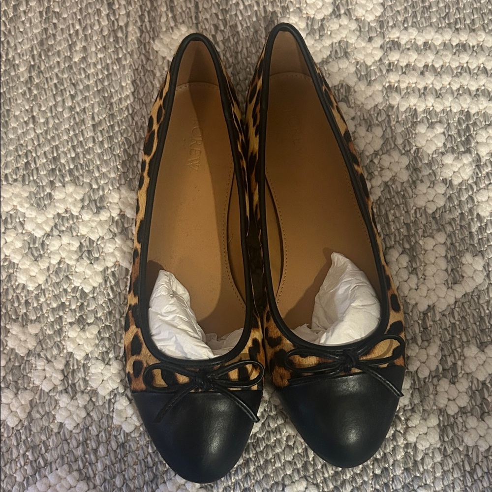 J. Crew Leopard Print Flats with Black Cap Toe